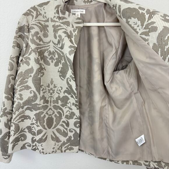 Coldwater Creek Womens Blazer Size 16 Floral Metallic Wool Blend Natural Tan - Picture 5 of 9